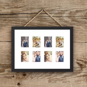 Instax Mini Photo Frame – 8 Apertures (Black Wood) • Fits Fujifilm Instax Mini Prints • Hanging or Standing Display • Gift for Photo Lovers