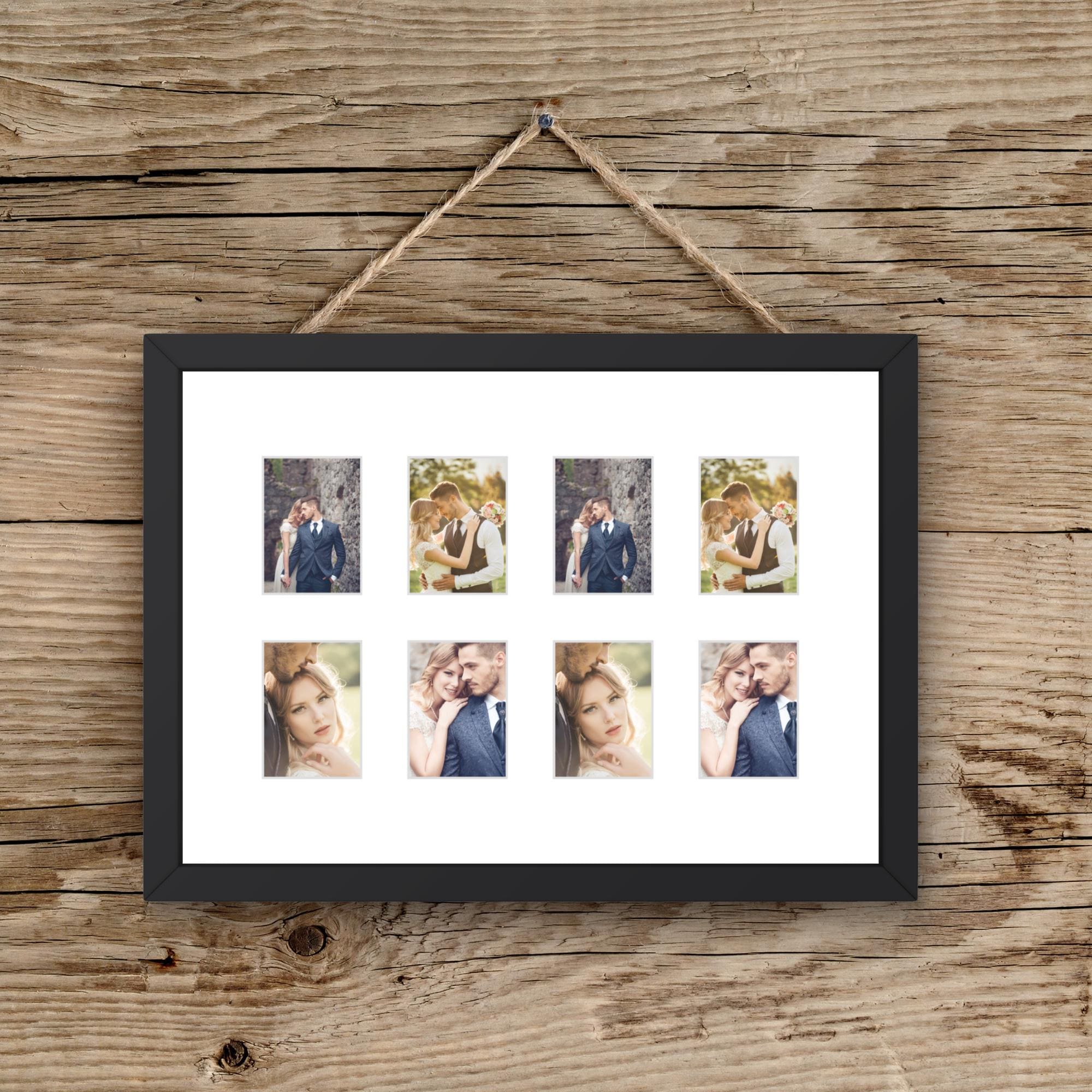 Instax Mini Frame â 8 Photo Multi Aperture Display, Black White Oak Wood Retro Picture Holder - Image 5