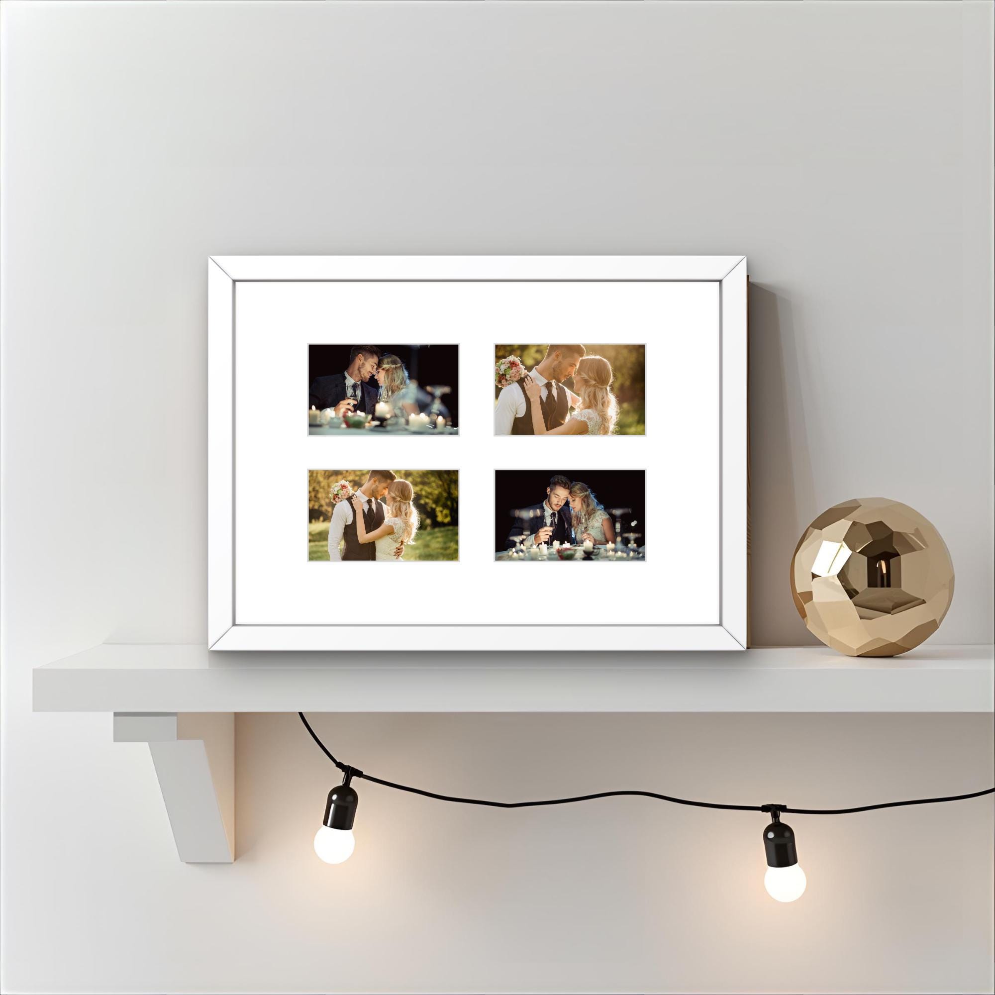 Instax Wide Photo Frame - 4 Aperture - White Wood Picture Display