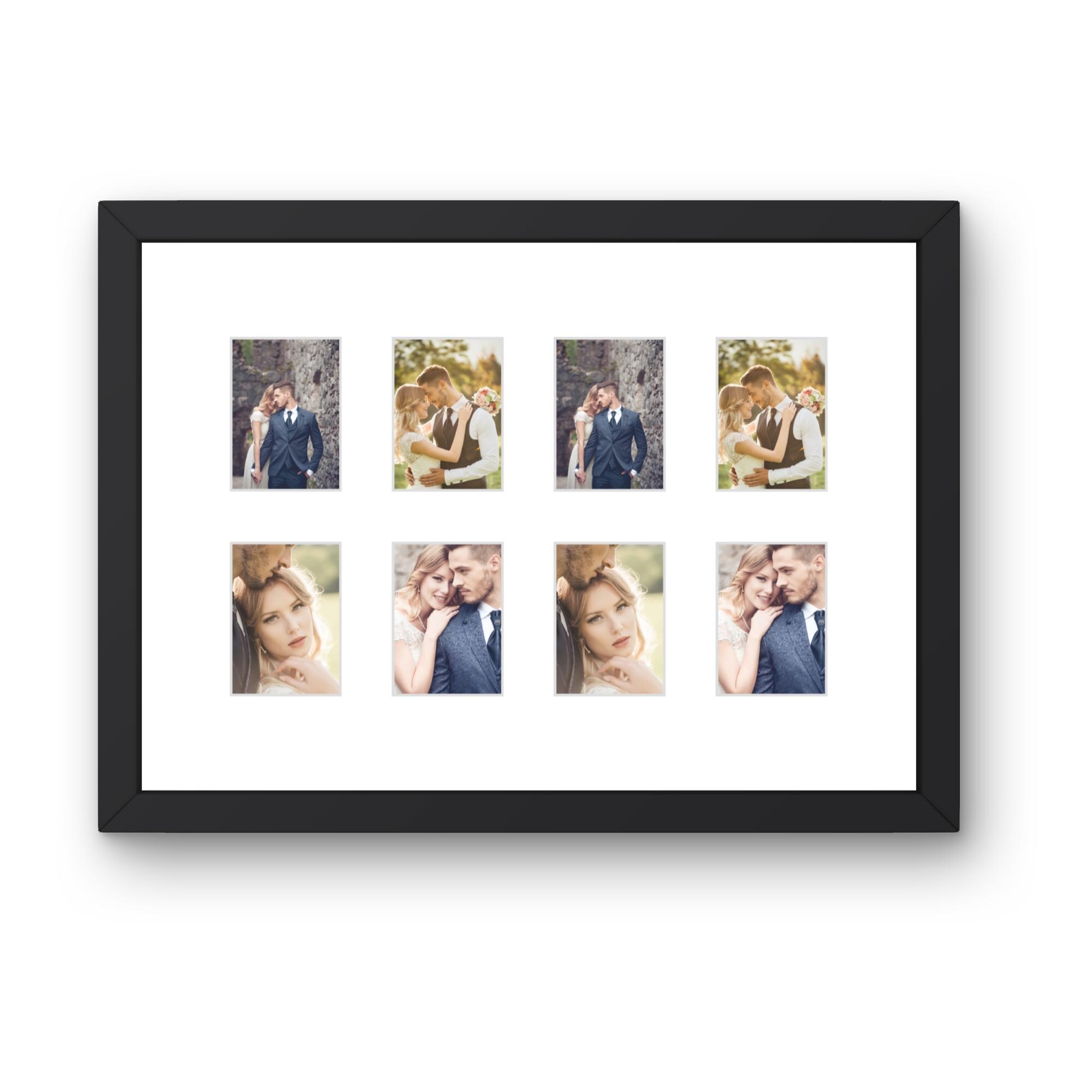 Instax Mini Frame â 8 Photo Multi Aperture Display, Black White Oak Wood Retro Picture Holder - Image 2