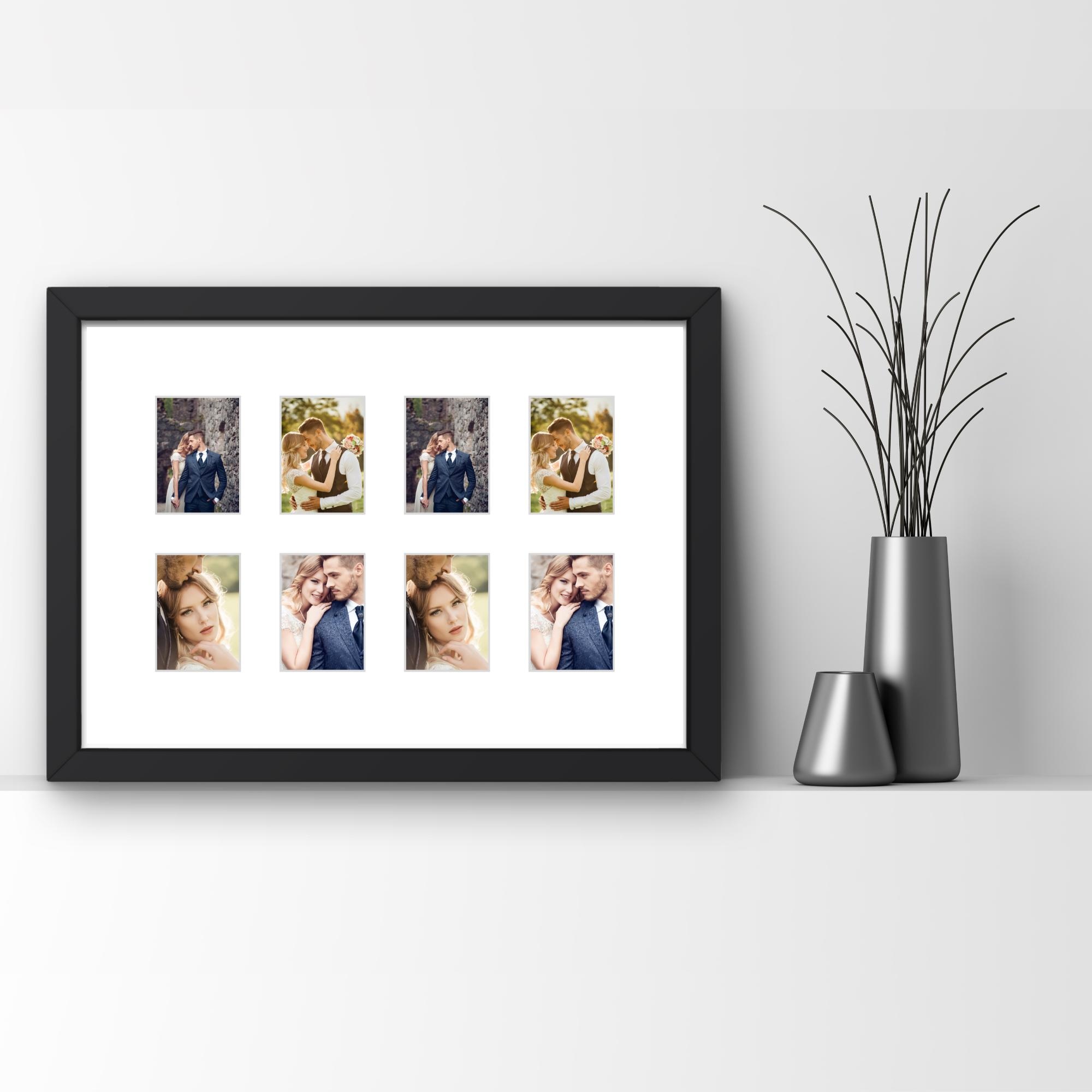 Instax Mini Frame â 8 Photo Multi Aperture Display, Black White Oak Wood Retro Picture Holder - Image 6