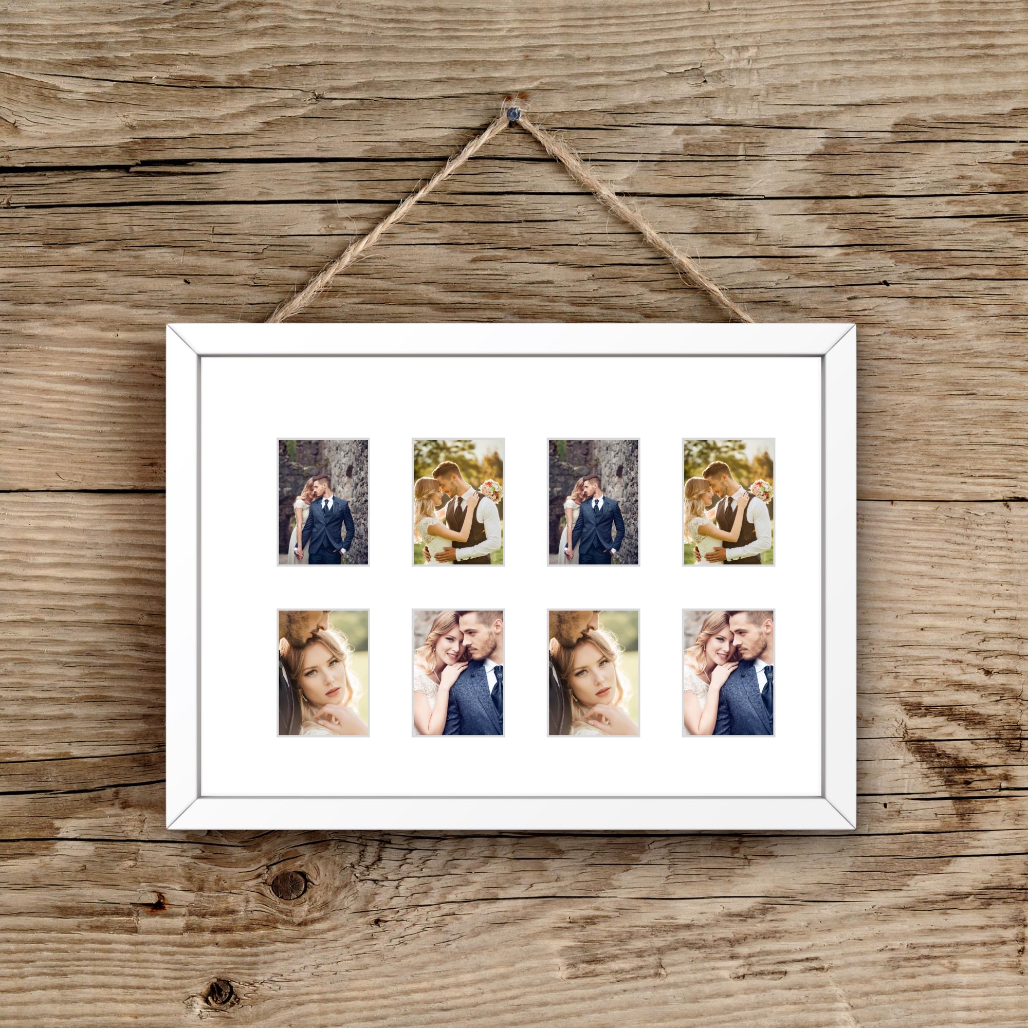 Instax Mini Frame â 8 Photo Multi Aperture Display, Black White Oak Wood Retro Picture Holder - Image 7