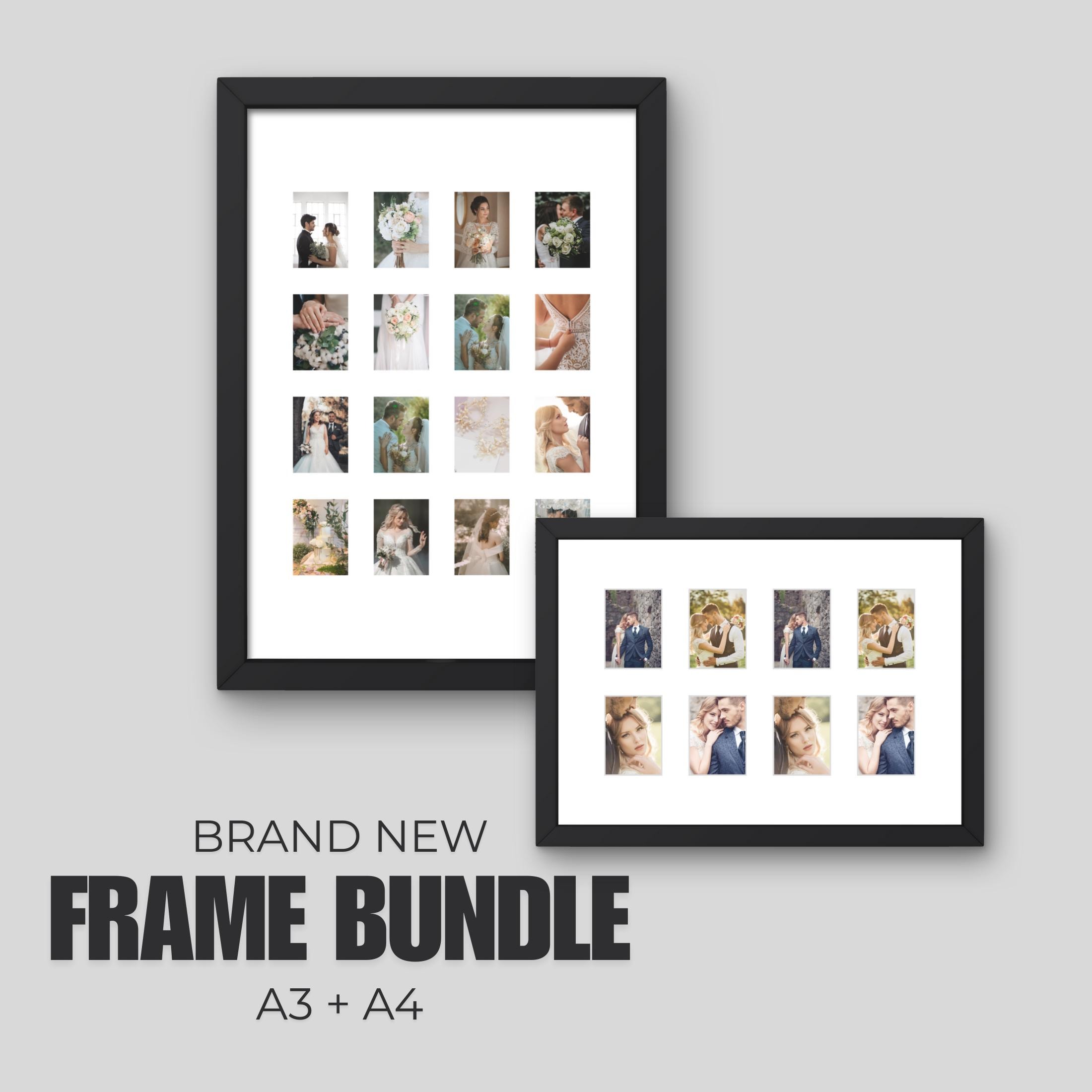 Instax Mini Photo Frame Bundle | A3 16-Picture + A4 8-Aperture | Black Wood Frame Wall Display