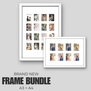 Instax Mini Photo Frame Bundle | A3 16-Picture + A4 8-Aperture | White Wood Frame Wall Display